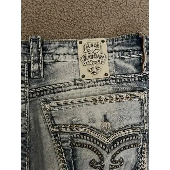 Rock Revival Jeans Mens Fenn 38 Relaxed Straight Blue Distressed
